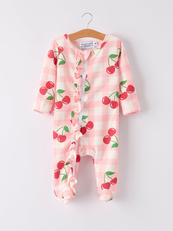 waffle-cherry-plaid-girls-romper Rylee Faith Designs - Sophia's StyleRomper-1